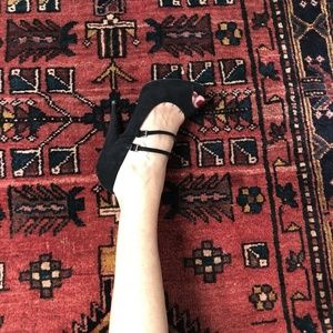 MIU MIU Stiletto Peep Toe Black Suede SANDALS
